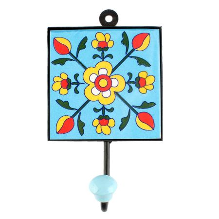 Turquoise Tiny Flower Ceramic Tile Hook